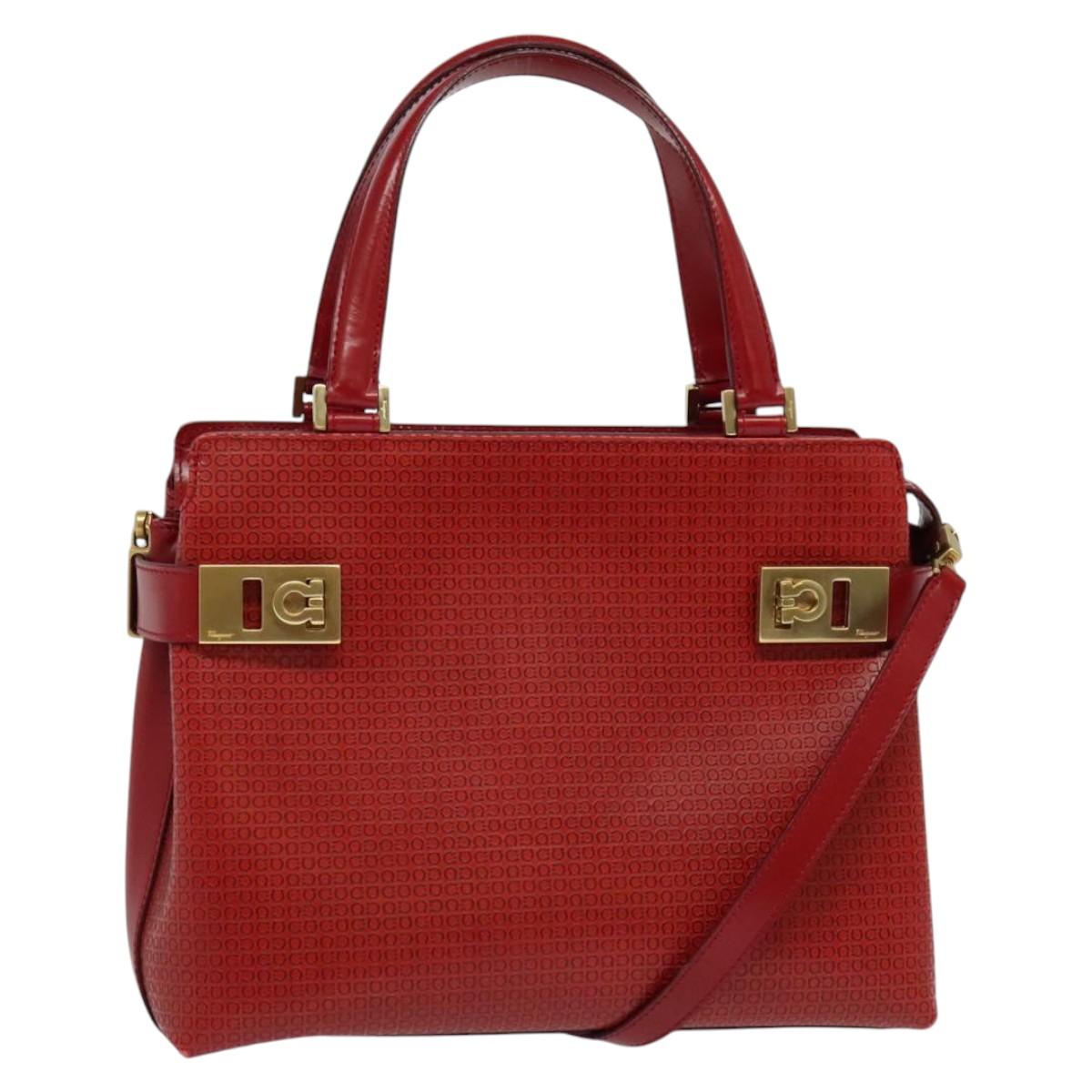 Salvatore Ferragamo Gancini Hand Bag Leather 2way Red Gold Auth 141492