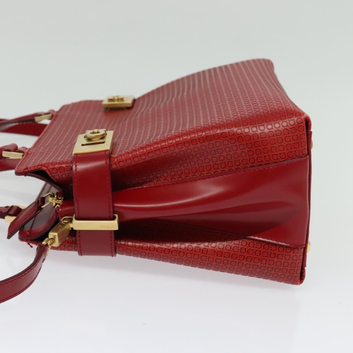 Salvatore Ferragamo Gancini Hand Bag Leather 2way Red Gold Auth 141492