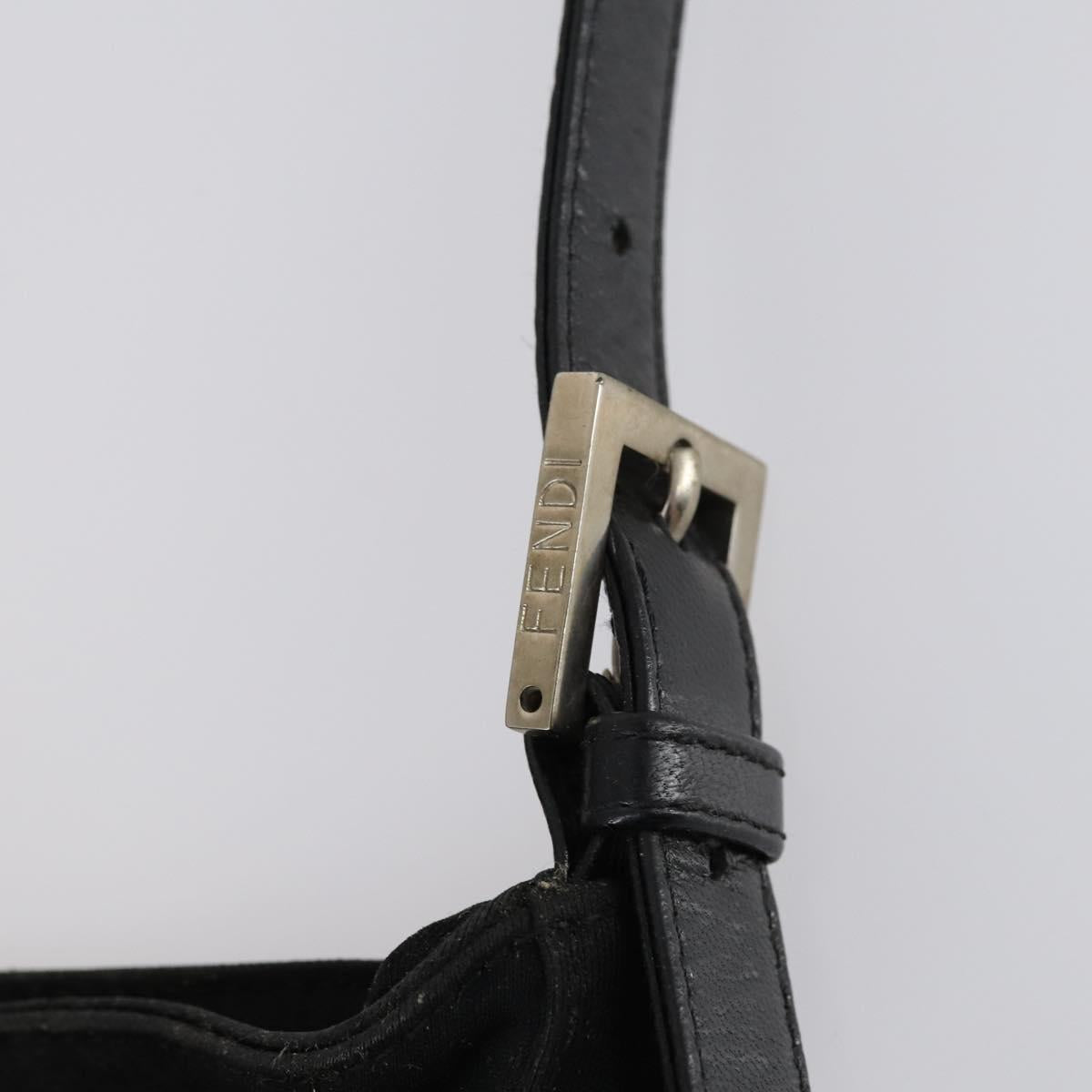 FENDI Mamma Baguette Shoulder Bag Cotton Black Silver Auth 141493