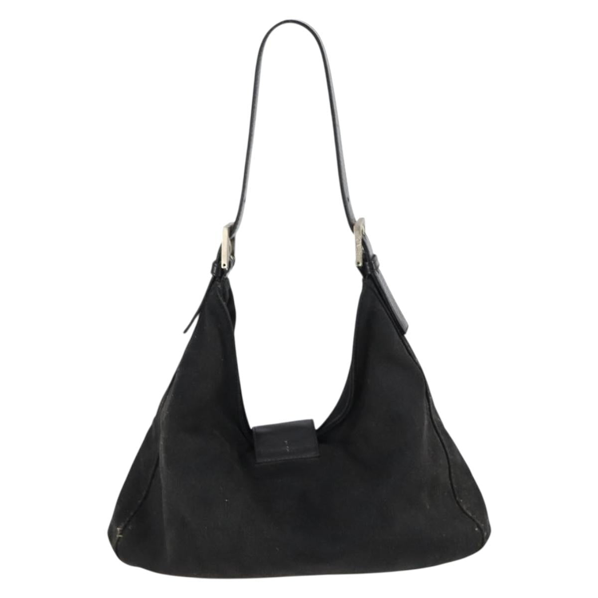 FENDI Mamma Baguette Shoulder Bag Cotton Black Silver Auth 141493