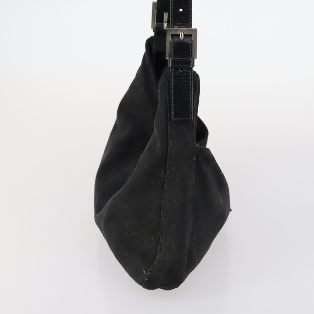 FENDI Mamma Baguette Shoulder Bag Cotton Black Silver Auth 141493