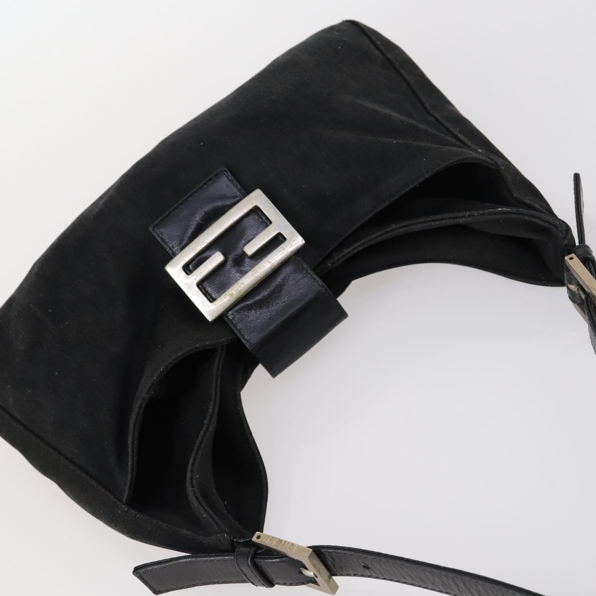 FENDI Mamma Baguette Shoulder Bag Cotton Black Silver Auth 141493