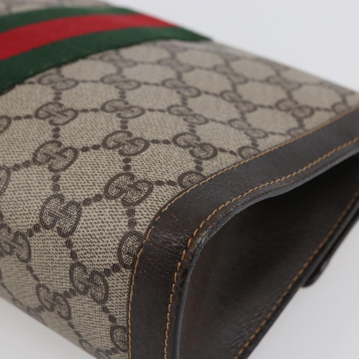 GUCCI GG Supreme Web Sherry Line Clutch Bag PVC Beige Gold Auth 141498