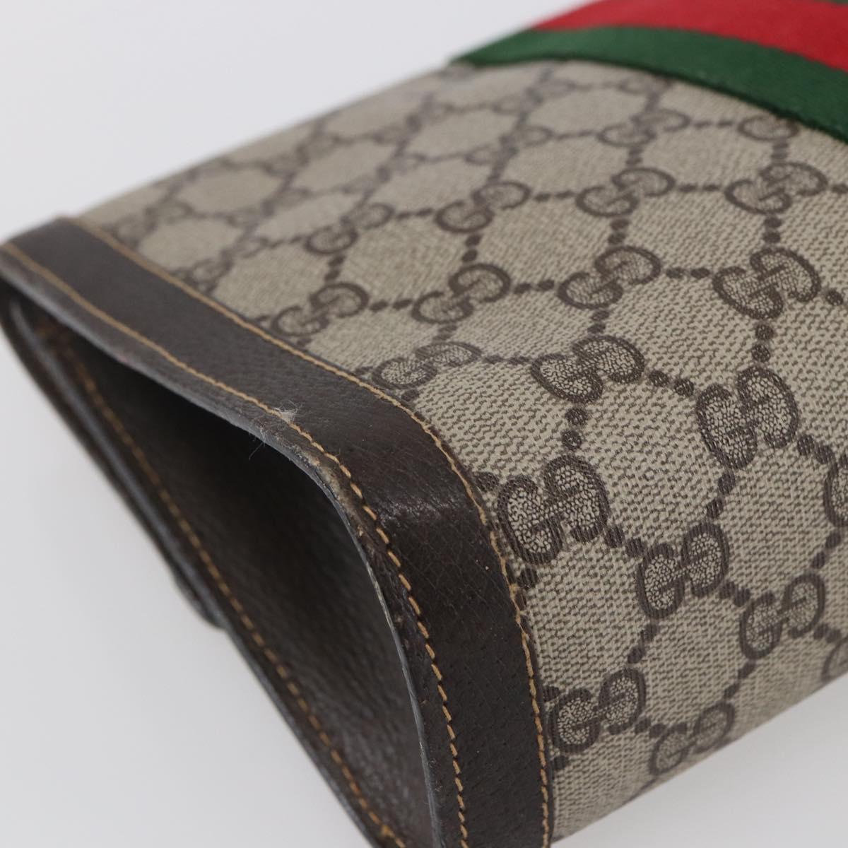 GUCCI GG Supreme Web Sherry Line Clutch Bag PVC Beige Gold Auth 141498