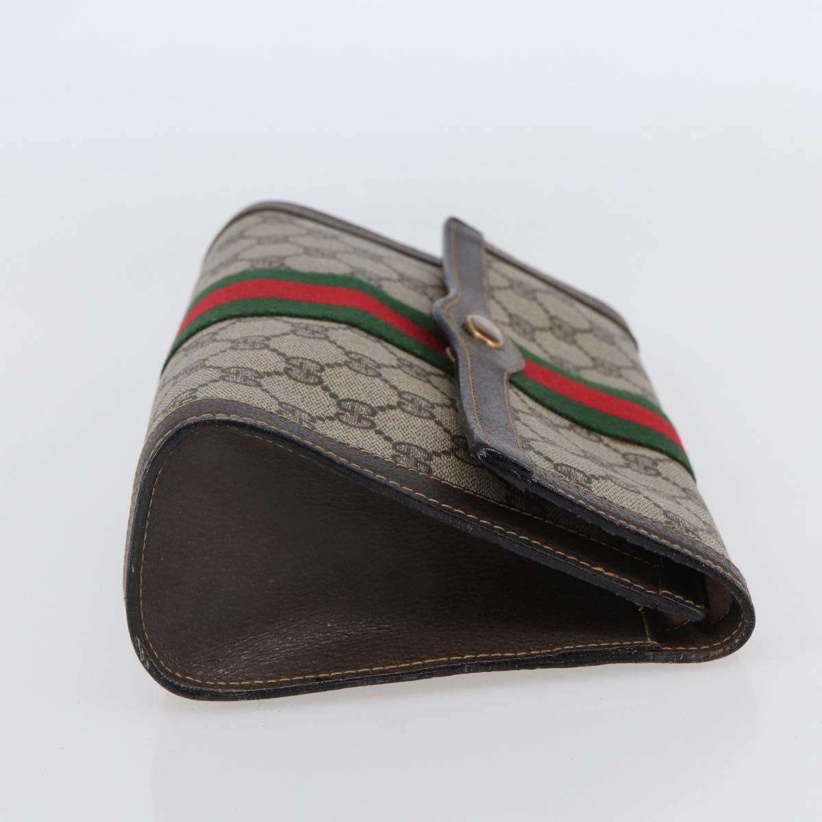 GUCCI GG Supreme Web Sherry Line Clutch Bag PVC Beige Gold Auth 141498