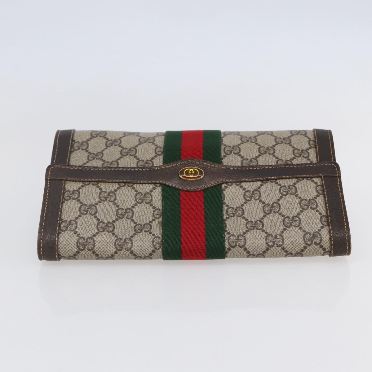 GUCCI GG Supreme Web Sherry Line Clutch Bag PVC Beige Gold Auth 141498