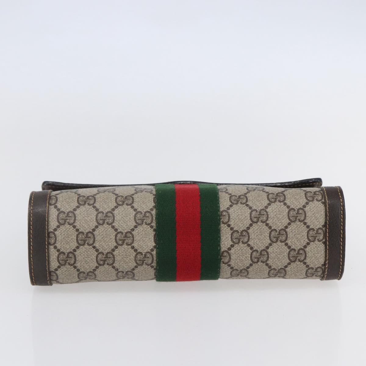 GUCCI GG Supreme Web Sherry Line Clutch Bag PVC Beige Gold Auth 141498