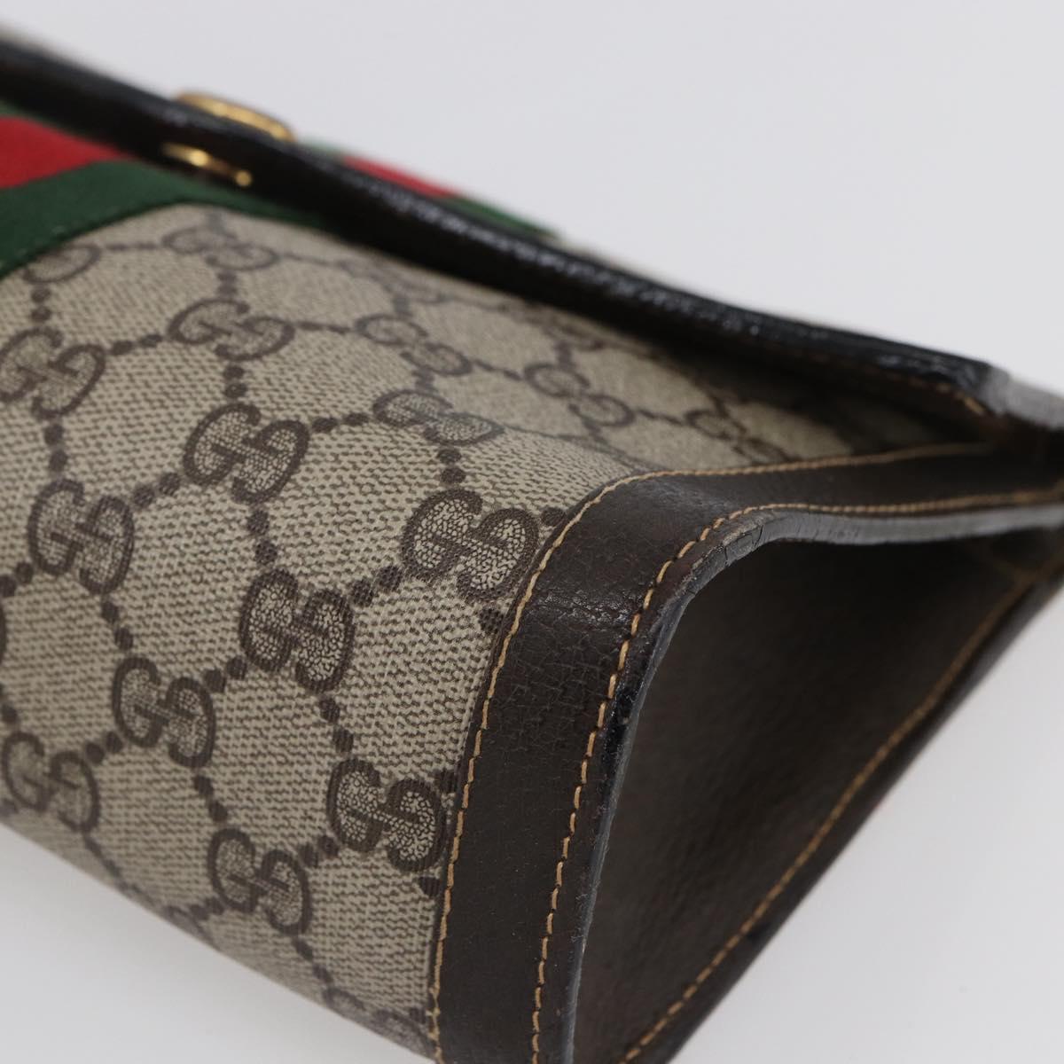 GUCCI GG Supreme Web Sherry Line Clutch Bag PVC Beige Gold Auth 141498