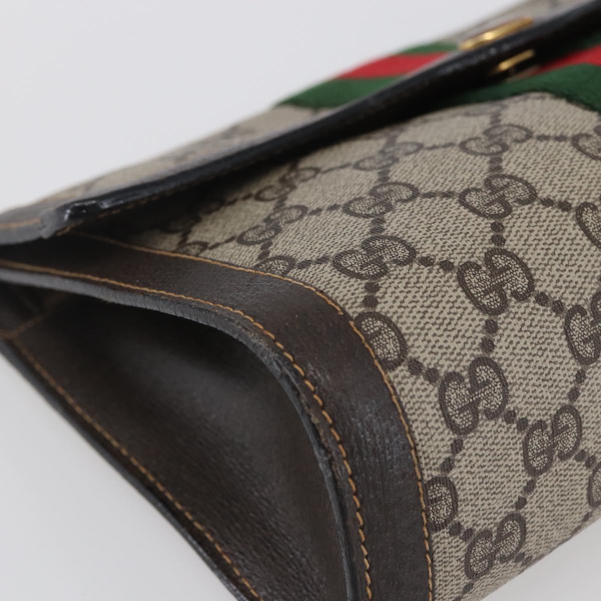 GUCCI GG Supreme Web Sherry Line Clutch Bag PVC Beige Gold Auth 141498