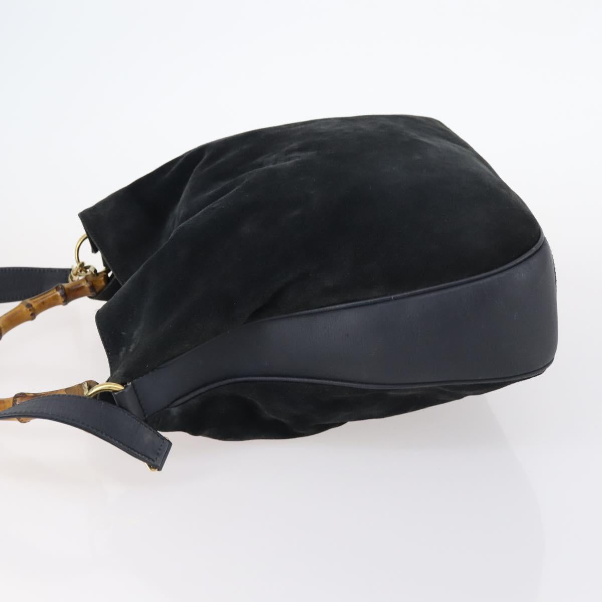GUCCI Bamboo Shoulder Bag Suede 2way Black Gold 001 1781 1577 Auth 141499