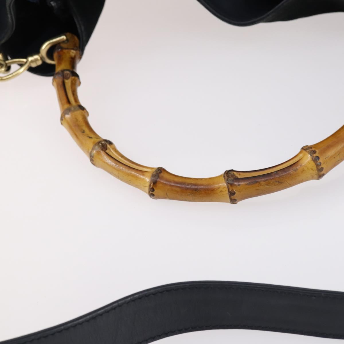 GUCCI Bamboo Shoulder Bag Suede 2way Black Gold 001 1781 1577 Auth 141499