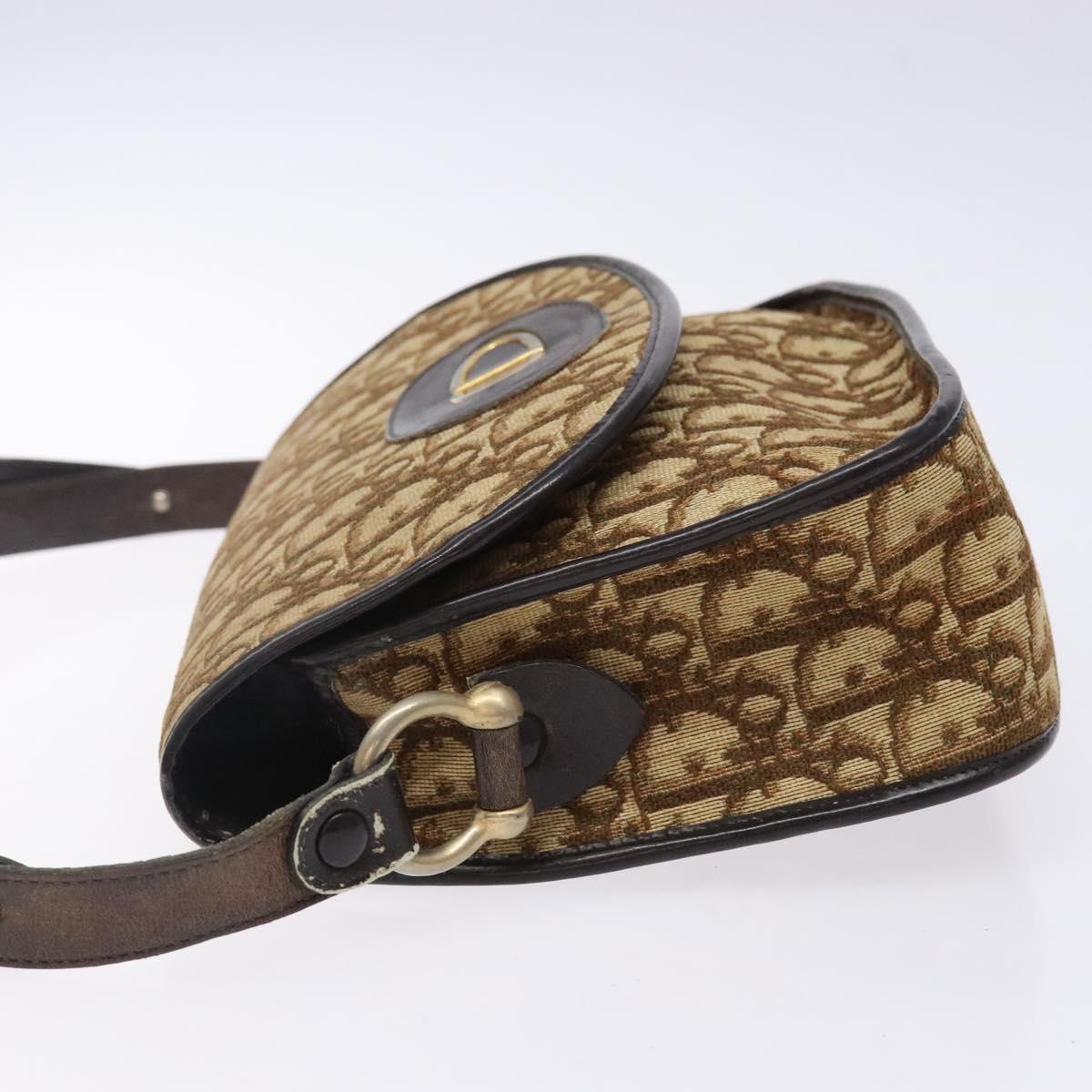 Christian Dior Trotter Canvas Shoulder Bag Brown Gold Auth 141500