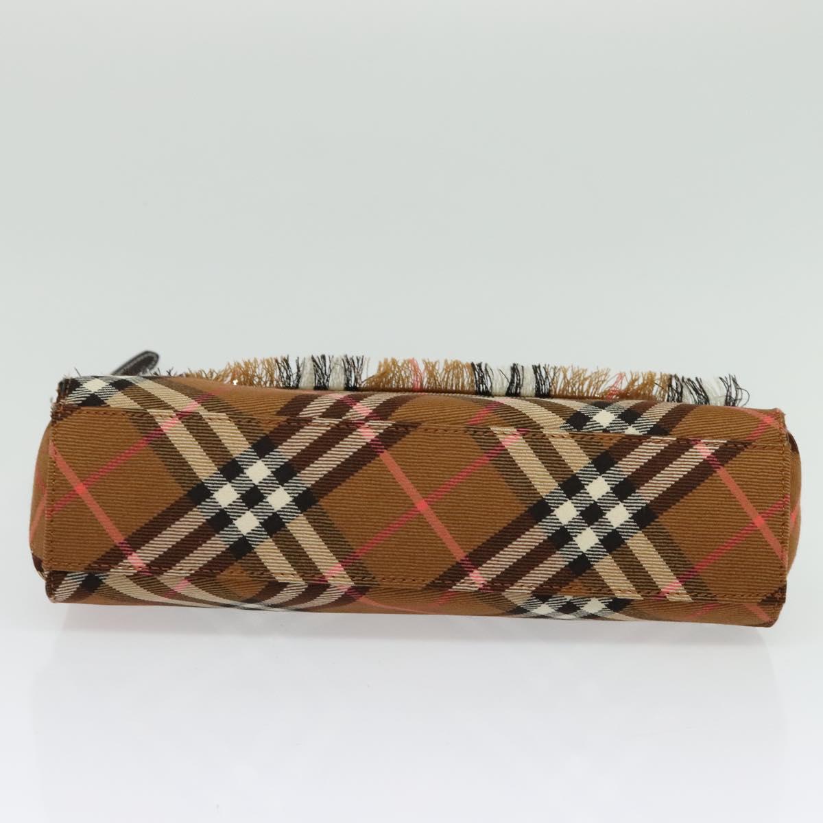 BURBERRY Nova Check Blue Label Shoulder Bag Canvas Brown Silver Auth 141511