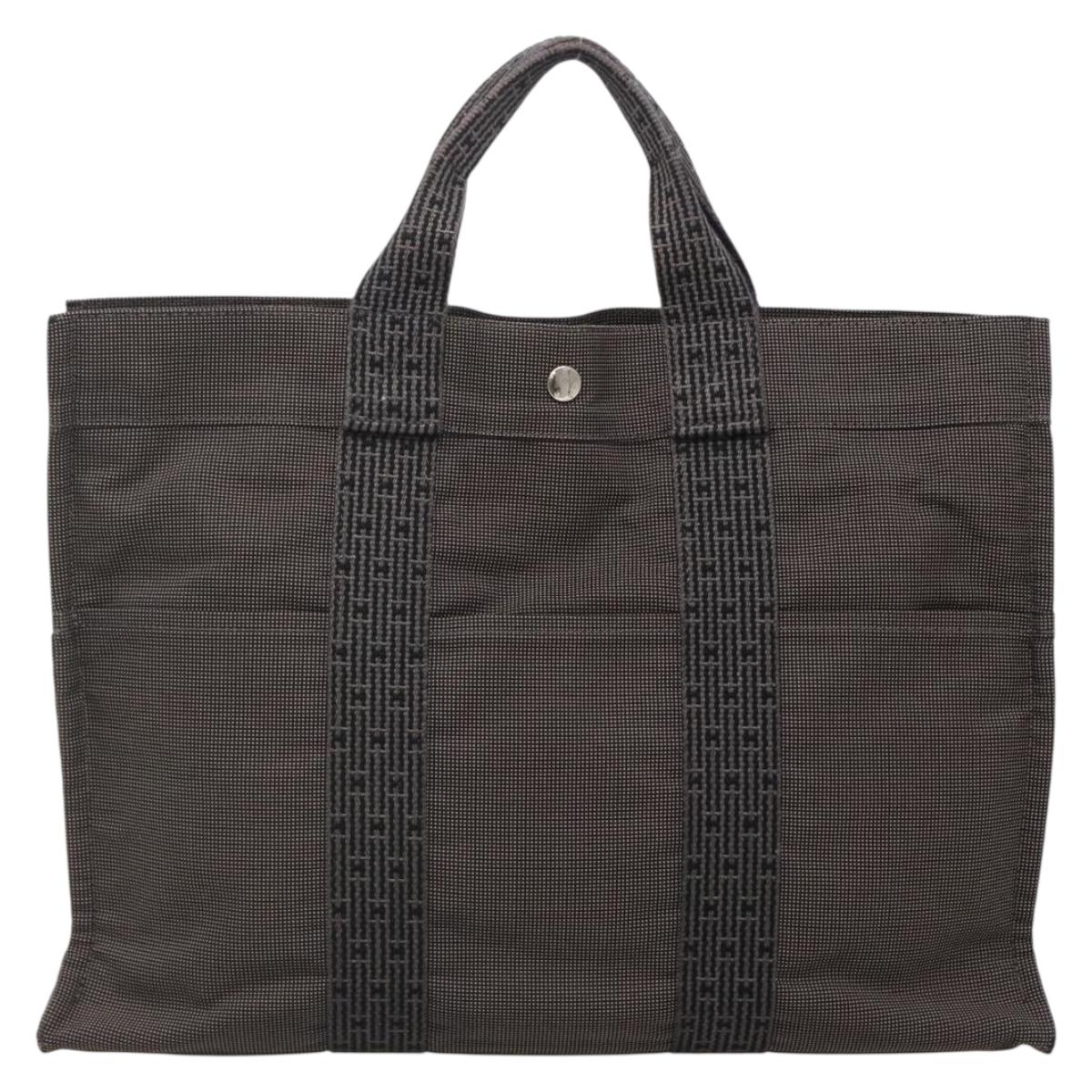 HERMES Her Line MM Hand Bag Canvas Gray Silver Auth 141513