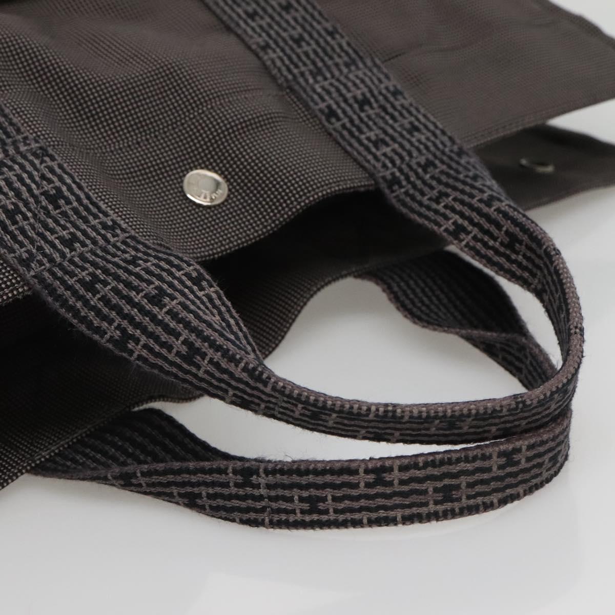 HERMES Her Line MM Hand Bag Canvas Gray Silver Auth 141513