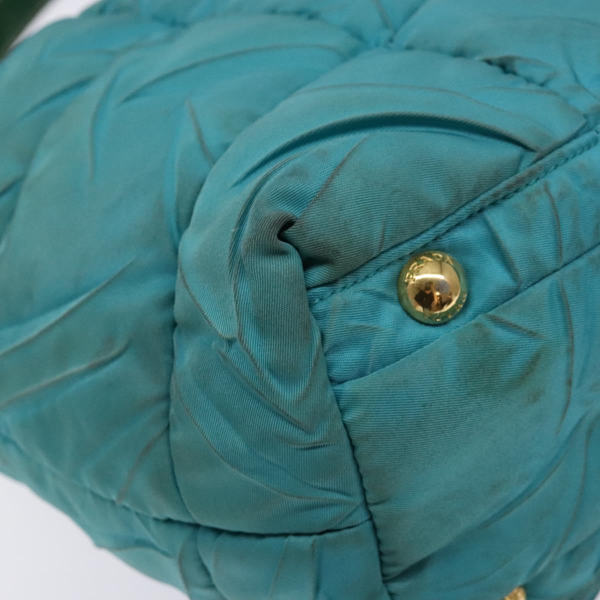 PRADA Shoulder Bag Nylon Blue Gold Auth 141518