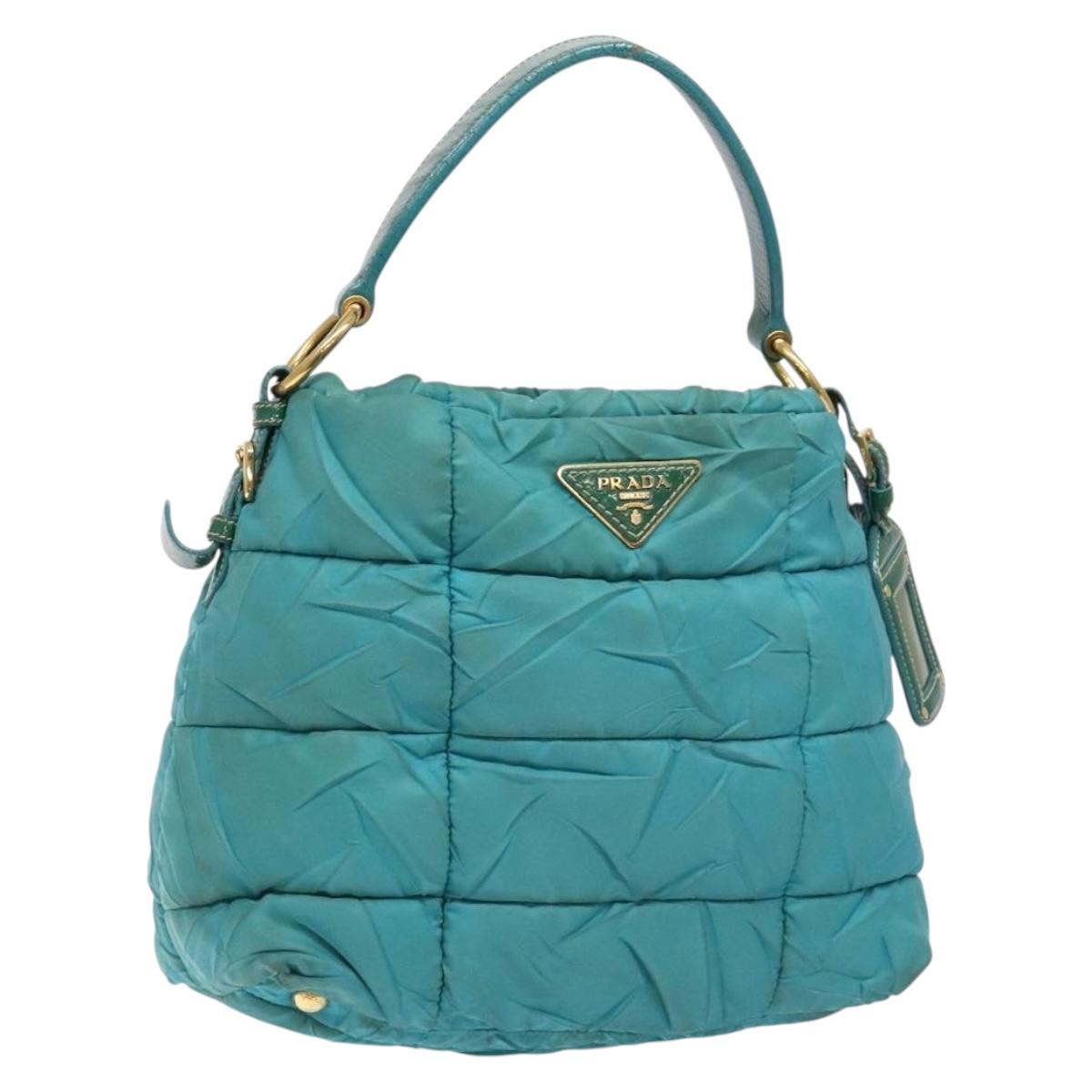PRADA Shoulder Bag Nylon Blue Gold Auth 141518