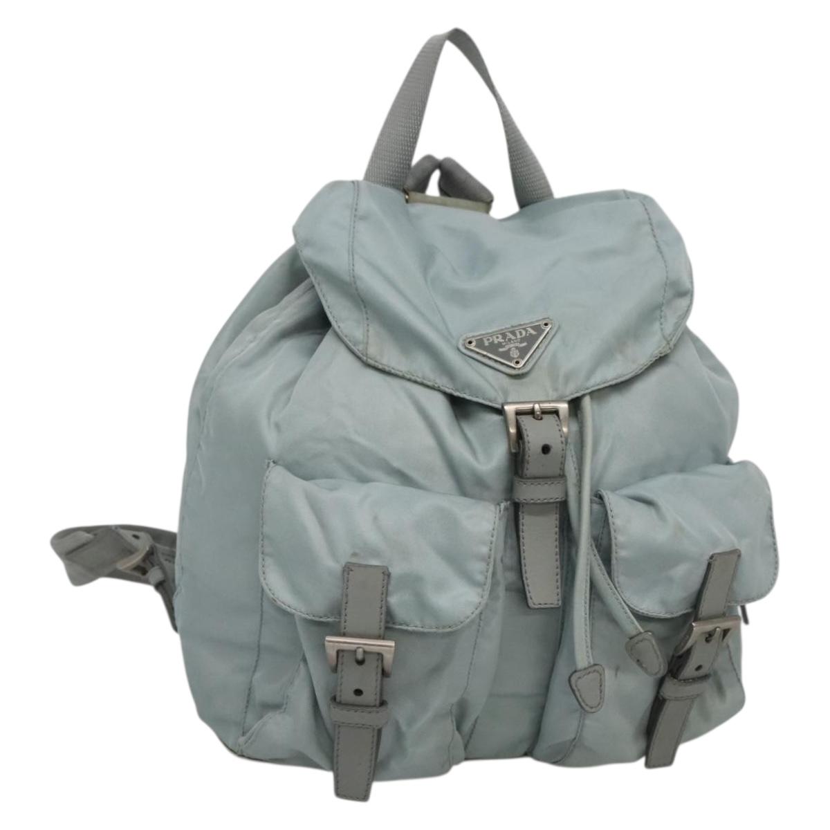 PRADA Backpack Nylon Light Blue Silver Auth 141519