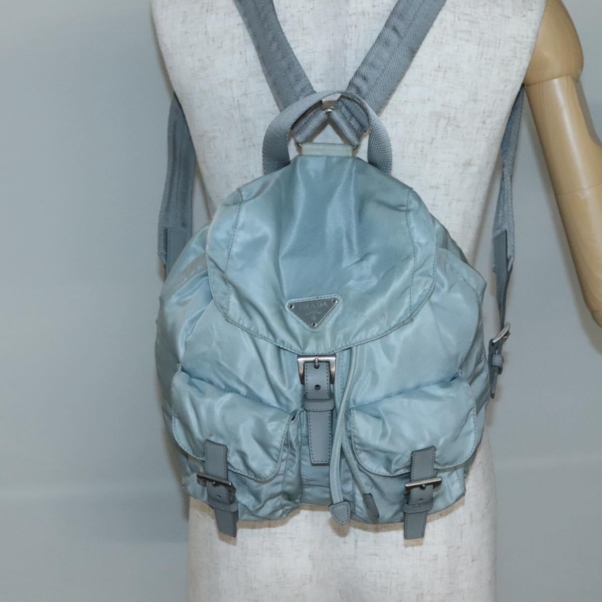 PRADA Backpack Nylon Light Blue Silver Auth 141519