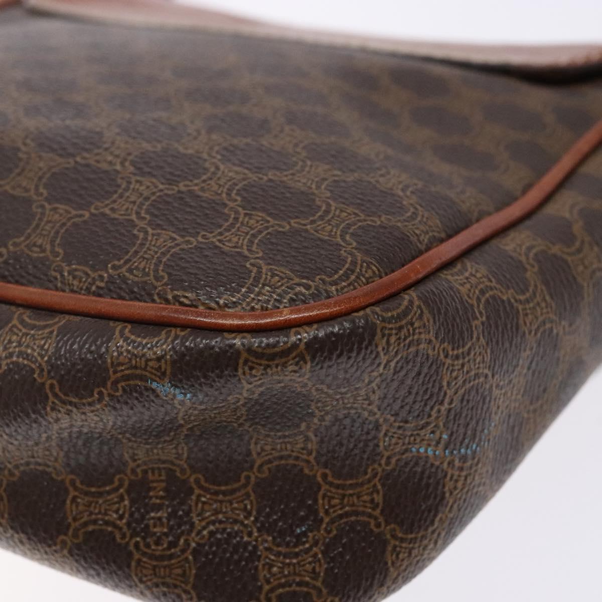 CELINE Macadam Canvas Shoulder Bag PVC Leather Brown Gold Auth 141524