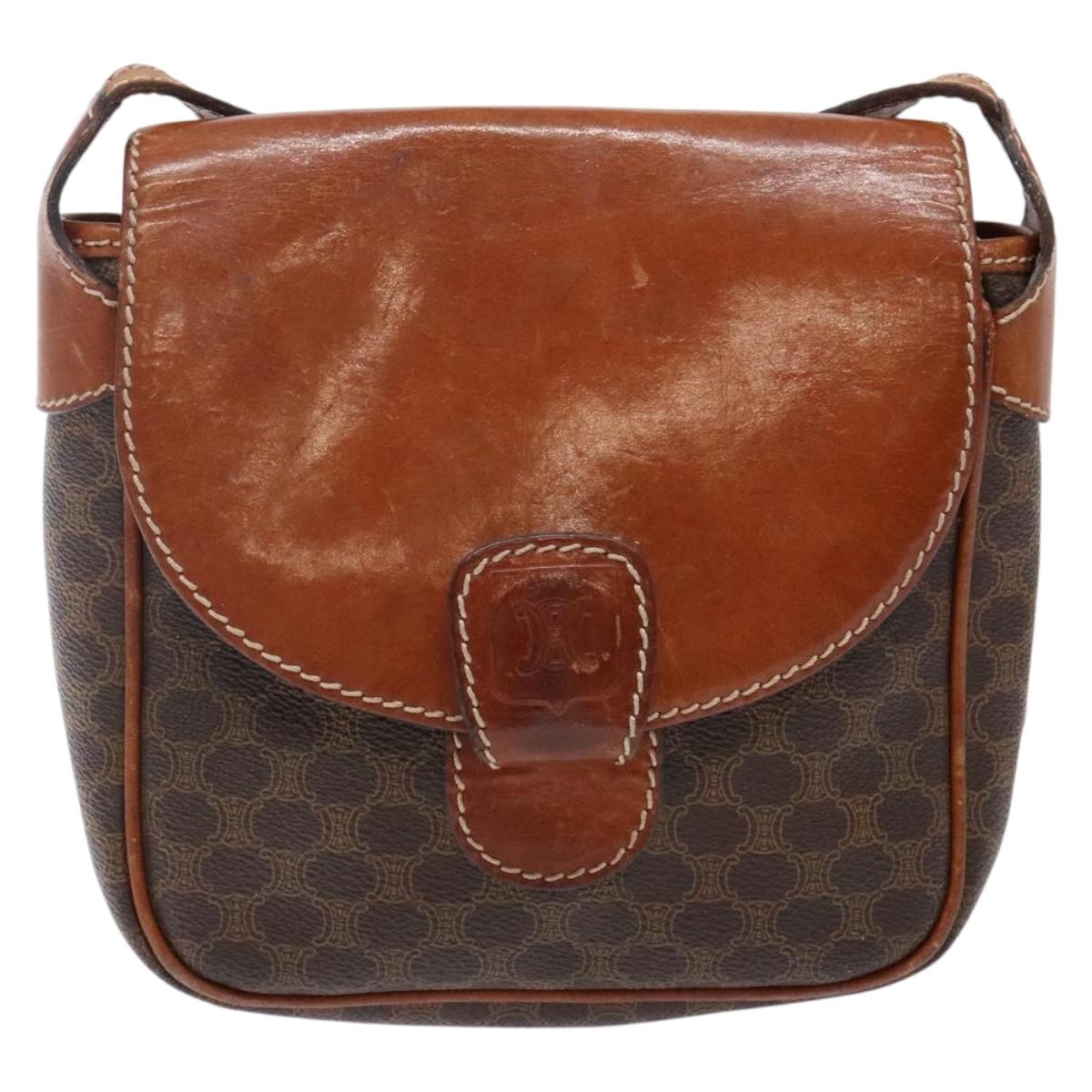 CELINE Macadam Canvas Shoulder Bag PVC Leather Brown Gold Auth 141524