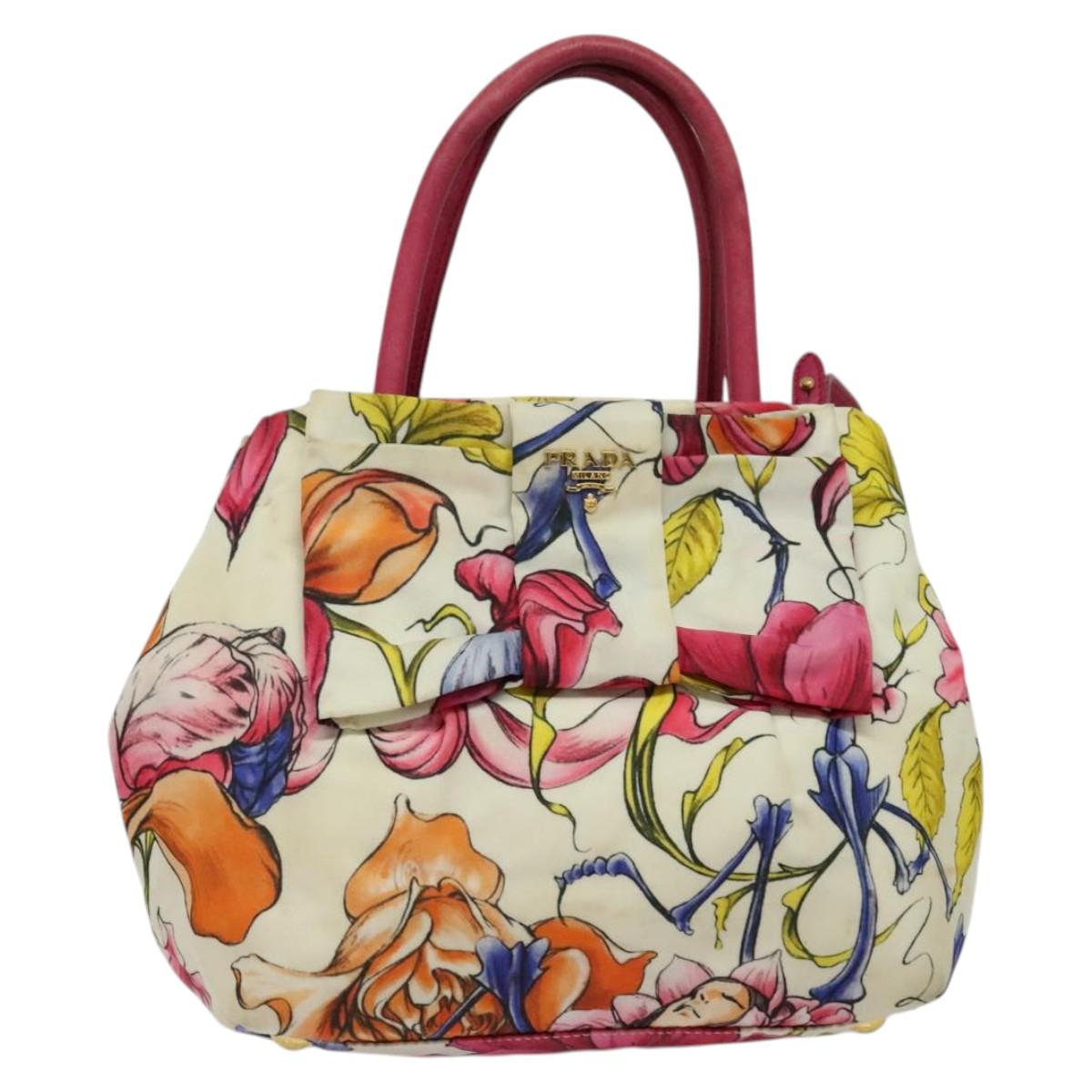 PRADA Hand Bag Nylon 2way White Gold Auth 141530