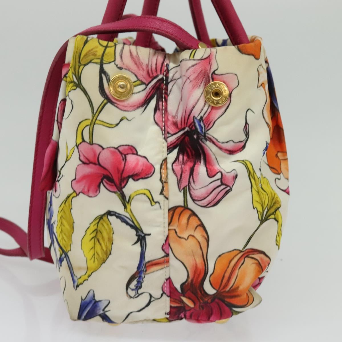 PRADA Hand Bag Nylon 2way White Gold Auth 141530