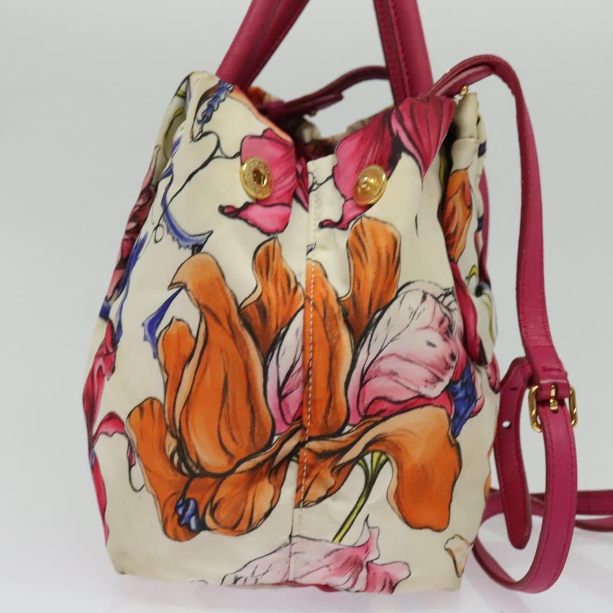 PRADA Hand Bag Nylon 2way White Gold Auth 141530