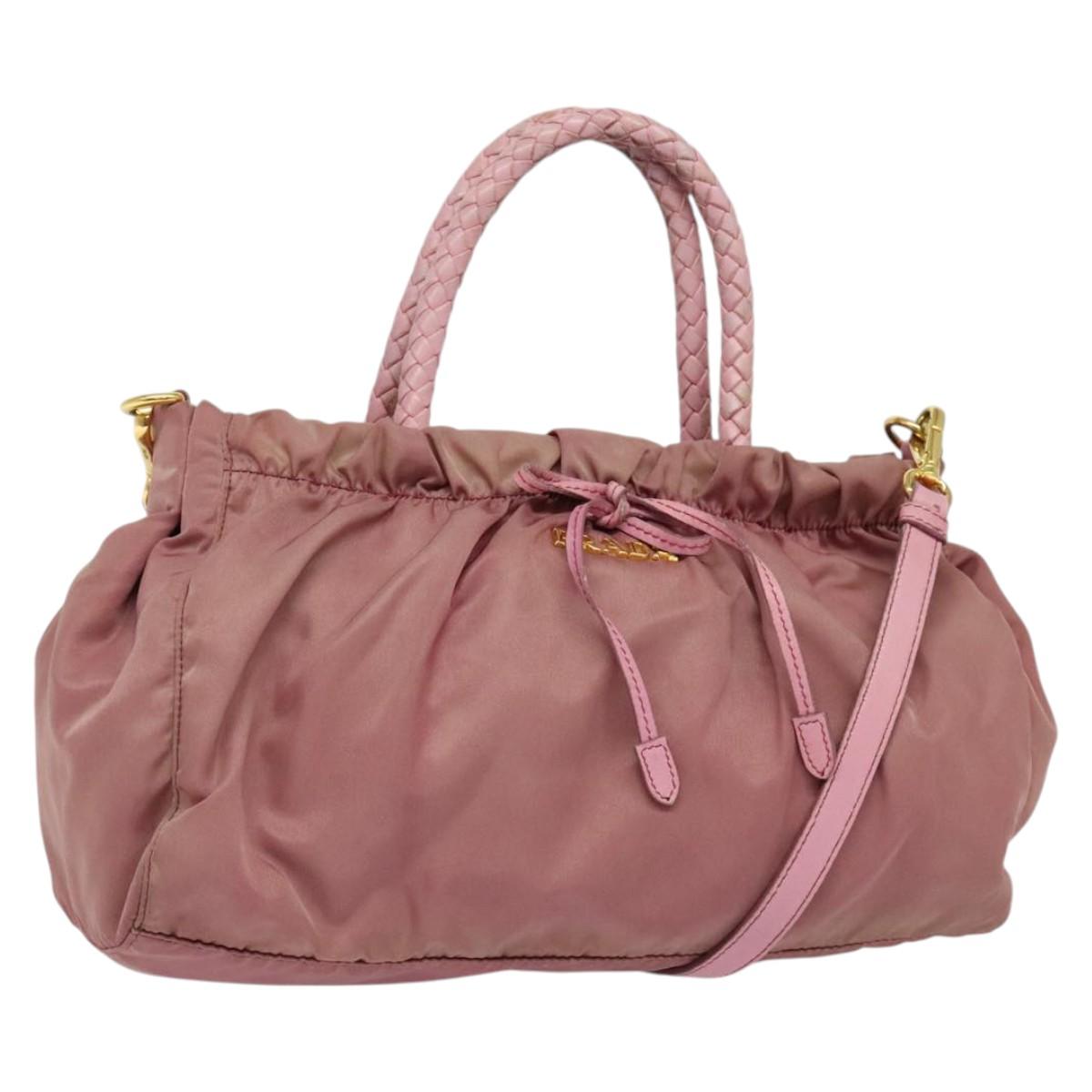 PRADA Hand Bag Nylon 2way Pink Gold Auth 141531