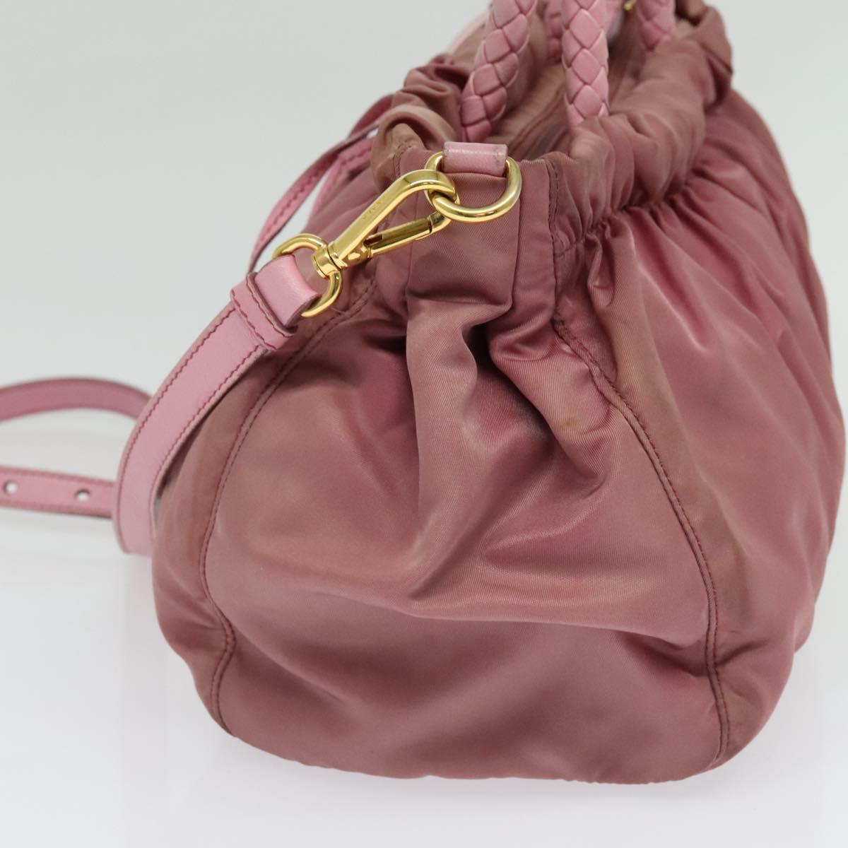 PRADA Hand Bag Nylon 2way Pink Gold Auth 141531