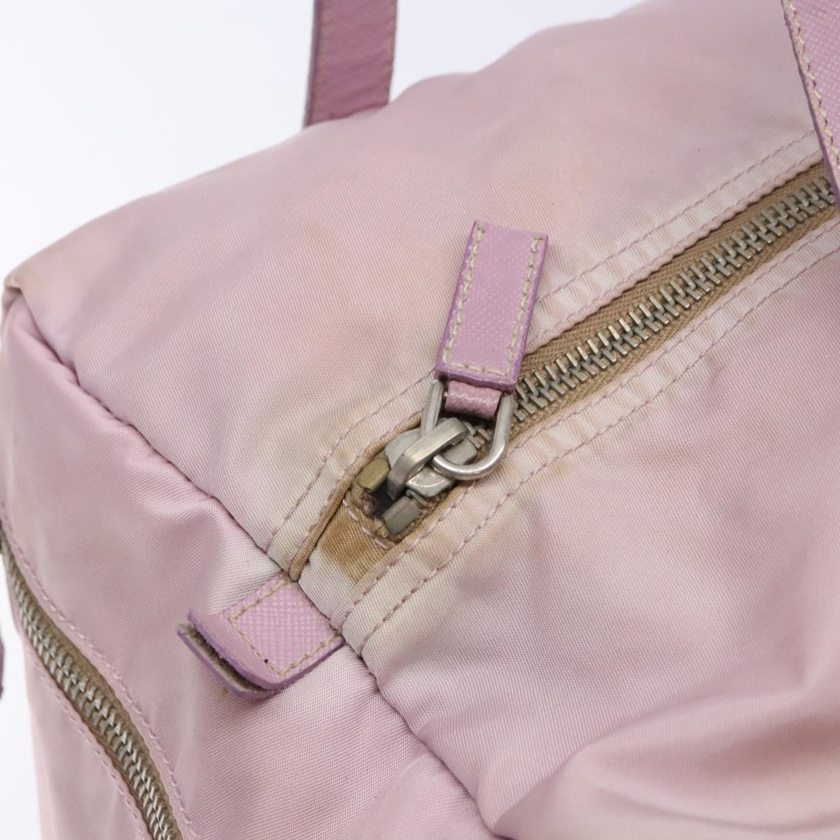 PRADA Boston Bag Nylon Pink Silver Auth 141532