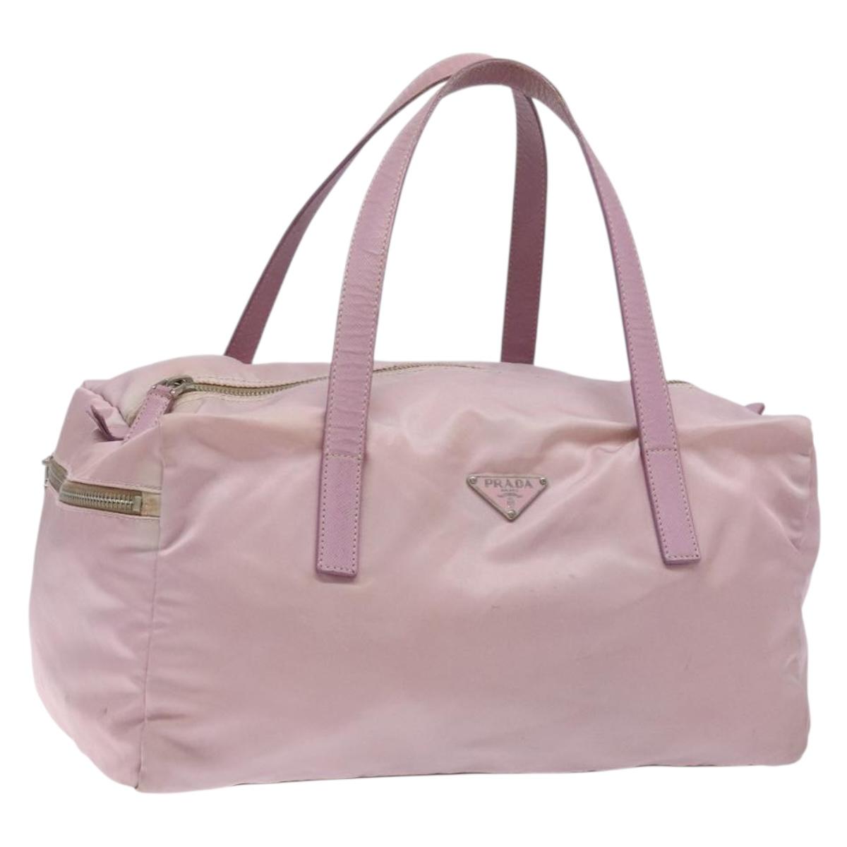 PRADA Boston Bag Nylon Pink Silver Auth 141532