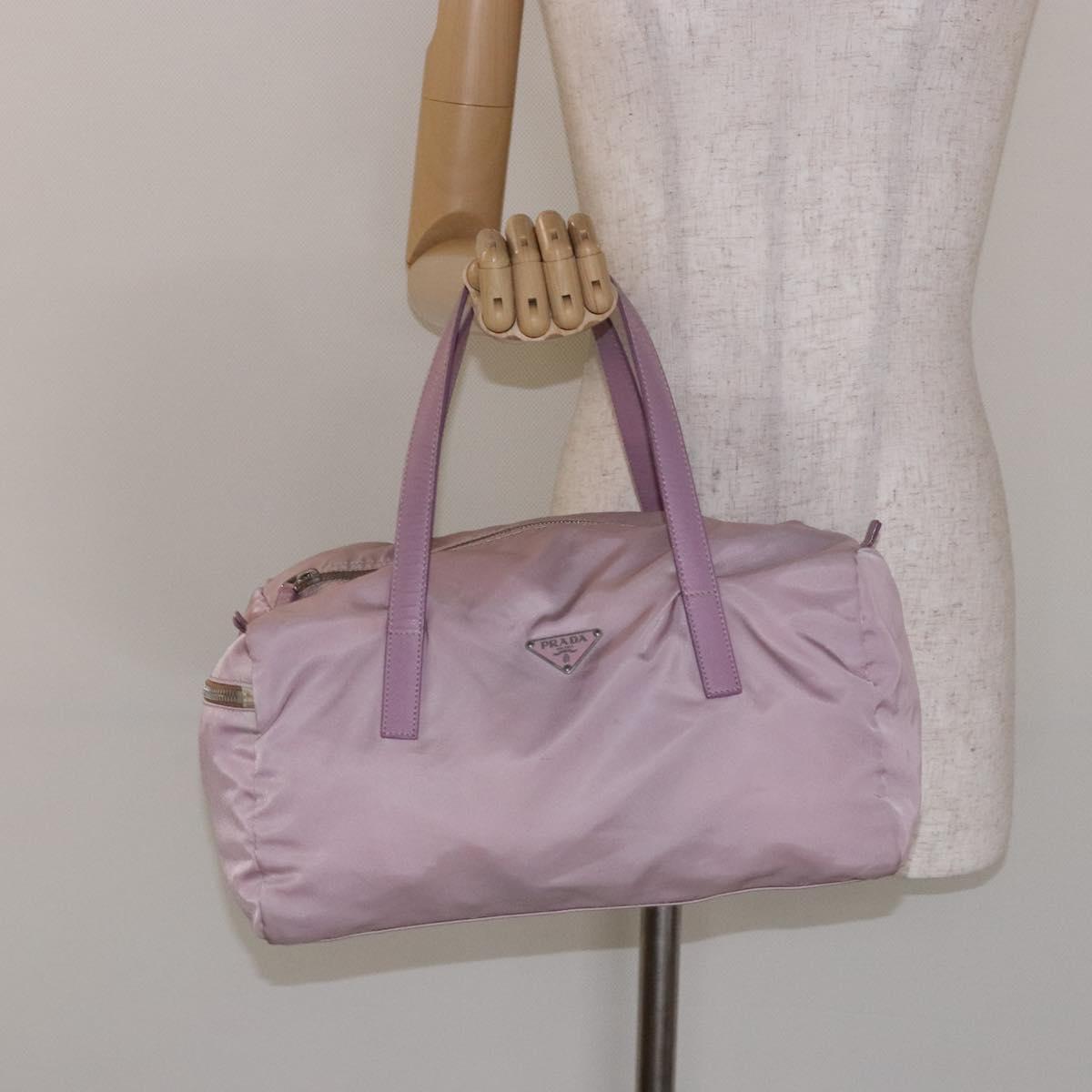 PRADA Boston Bag Nylon Pink Silver Auth 141532