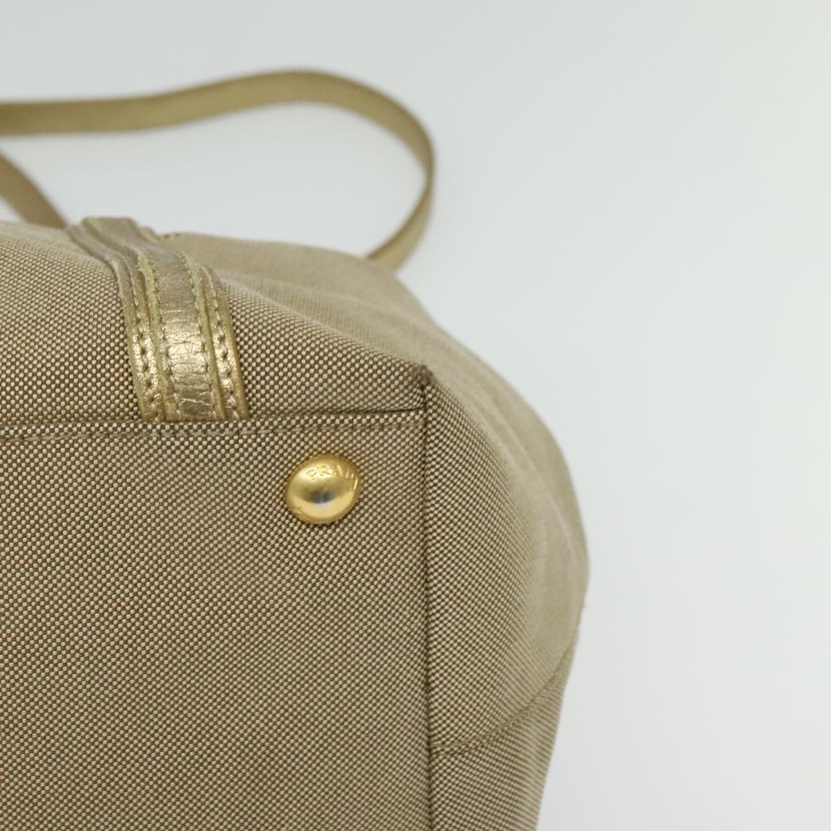 PRADA Logo jacquard Hand Bag Canvas 2way Beige Gold Auth 141533