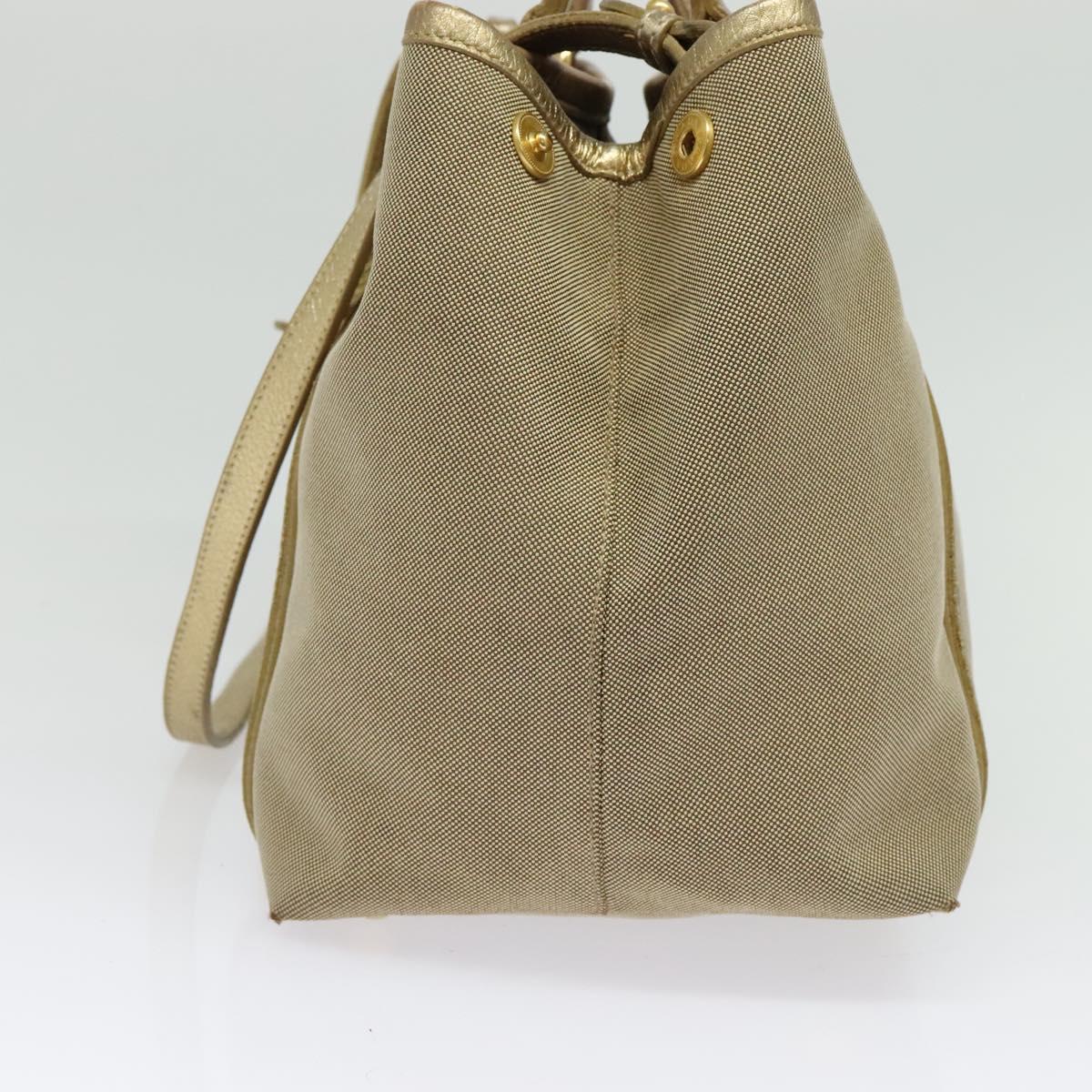 PRADA Logo jacquard Hand Bag Canvas 2way Beige Gold Auth 141533