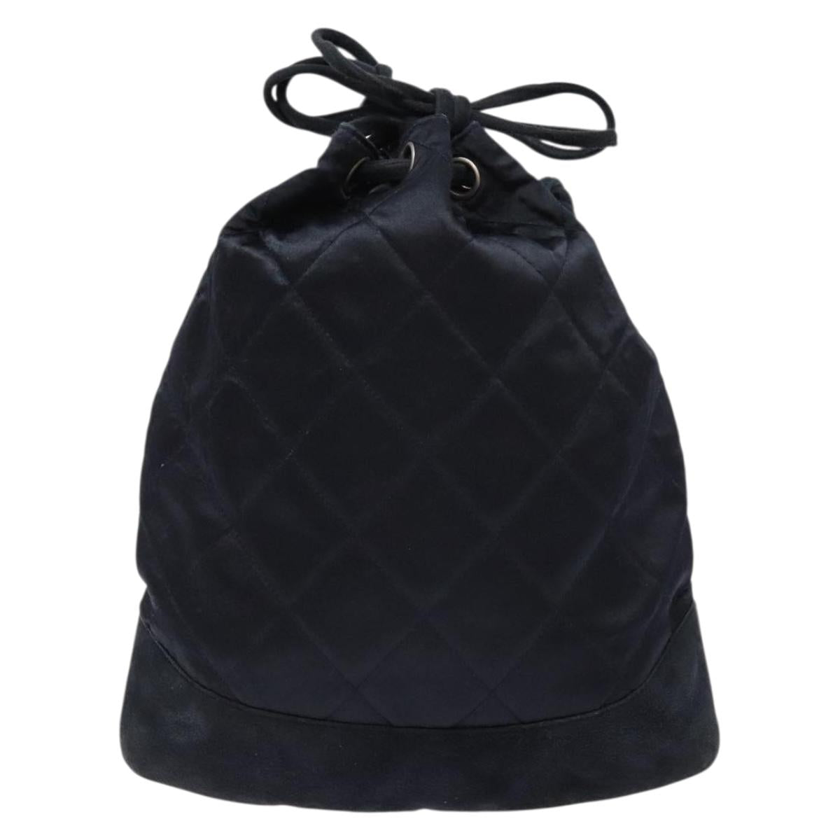 CHANEL Matelasse Pouch Satin Black CC Auth 141547