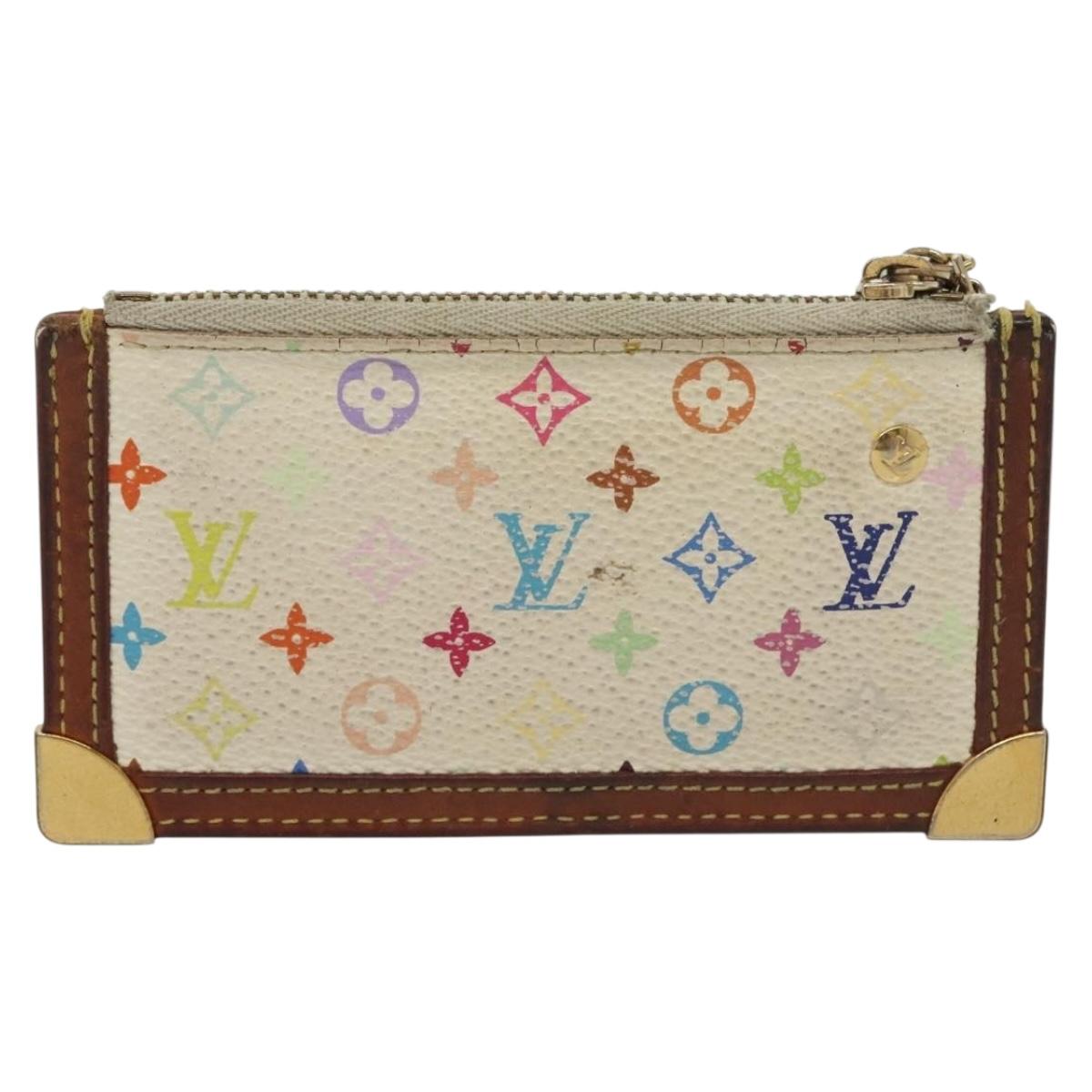 LOUIS VUITTON Multicolor Pochette Cles Coin Purse White M92655 LV Auth 141583