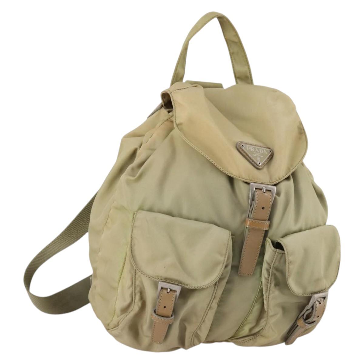 PRADA Backpack Nylon Beige Silver Auth 141598