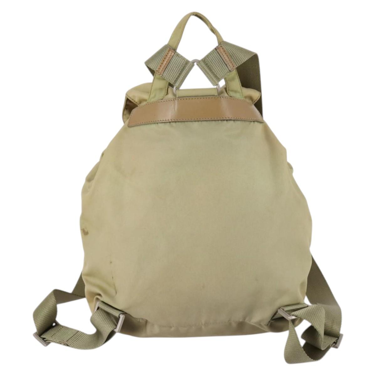 PRADA Backpack Nylon Beige Silver Auth 141598
