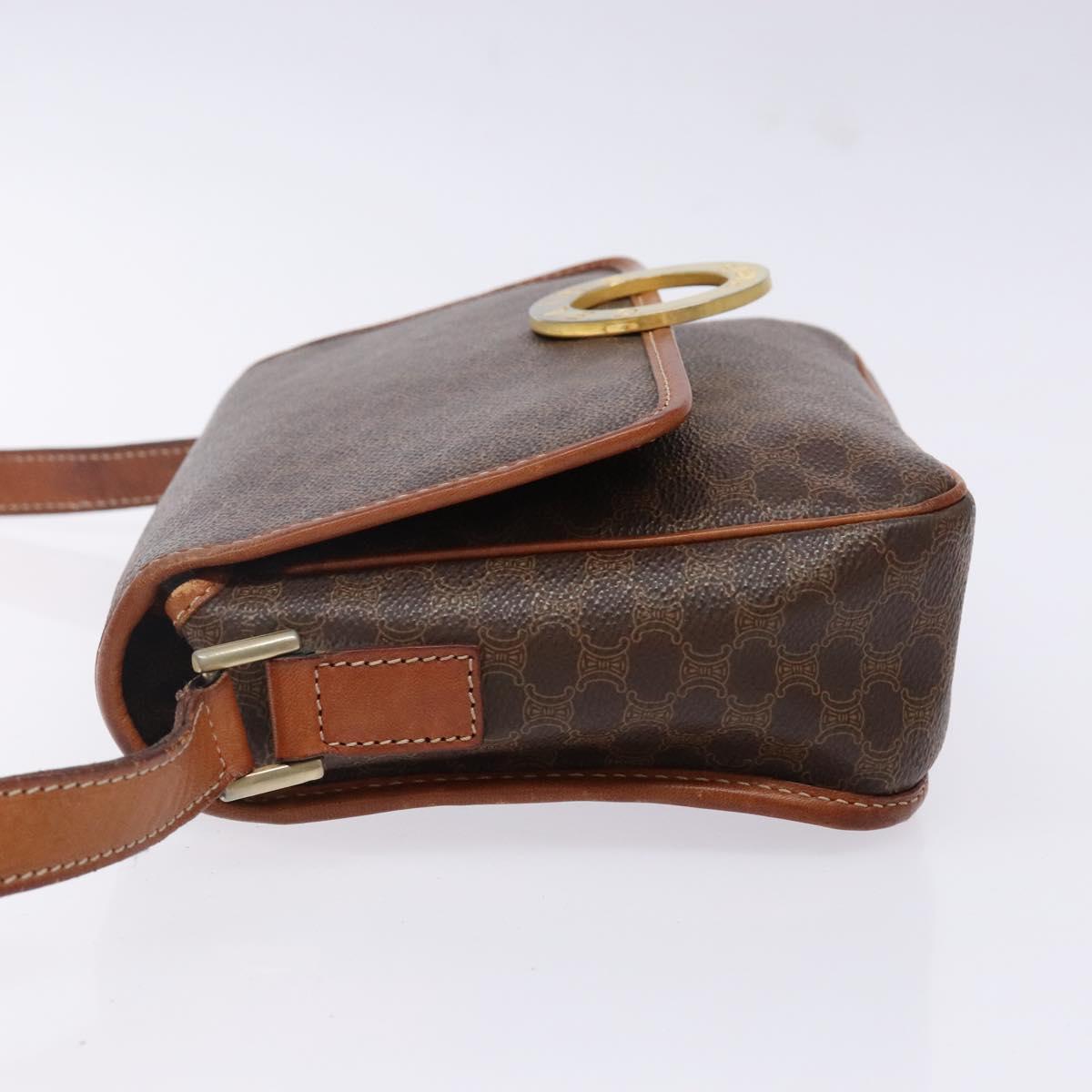 CELINE Macadam Canvas Circle Shoulder Bag PVC Leather Brown Gold Auth 141611