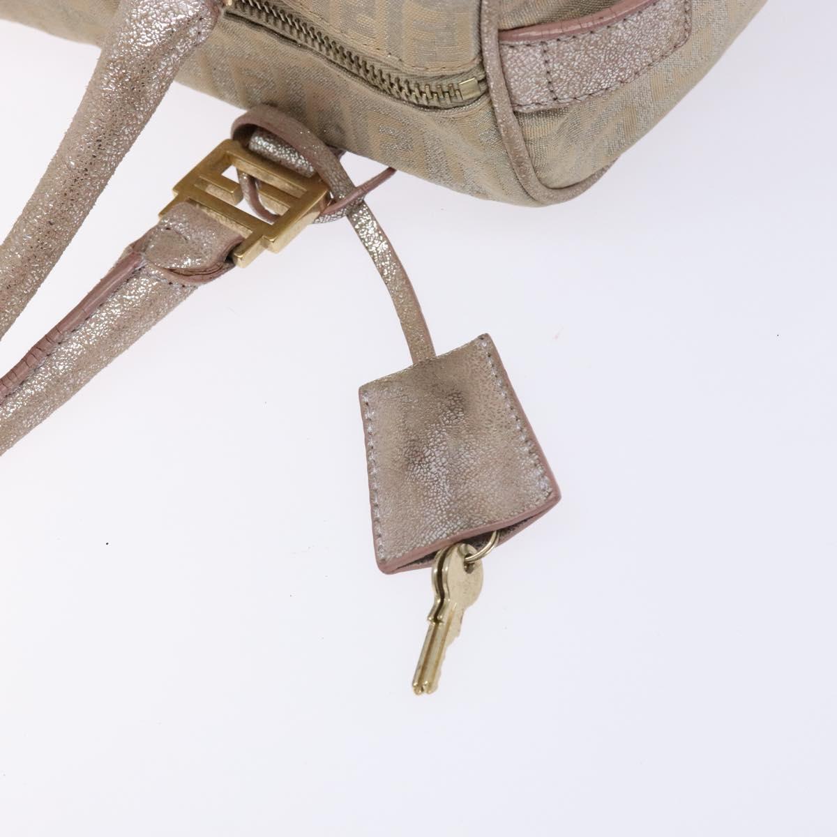 FENDI Zucchino Canvas Hand Bag Pink Gold Auth 141613