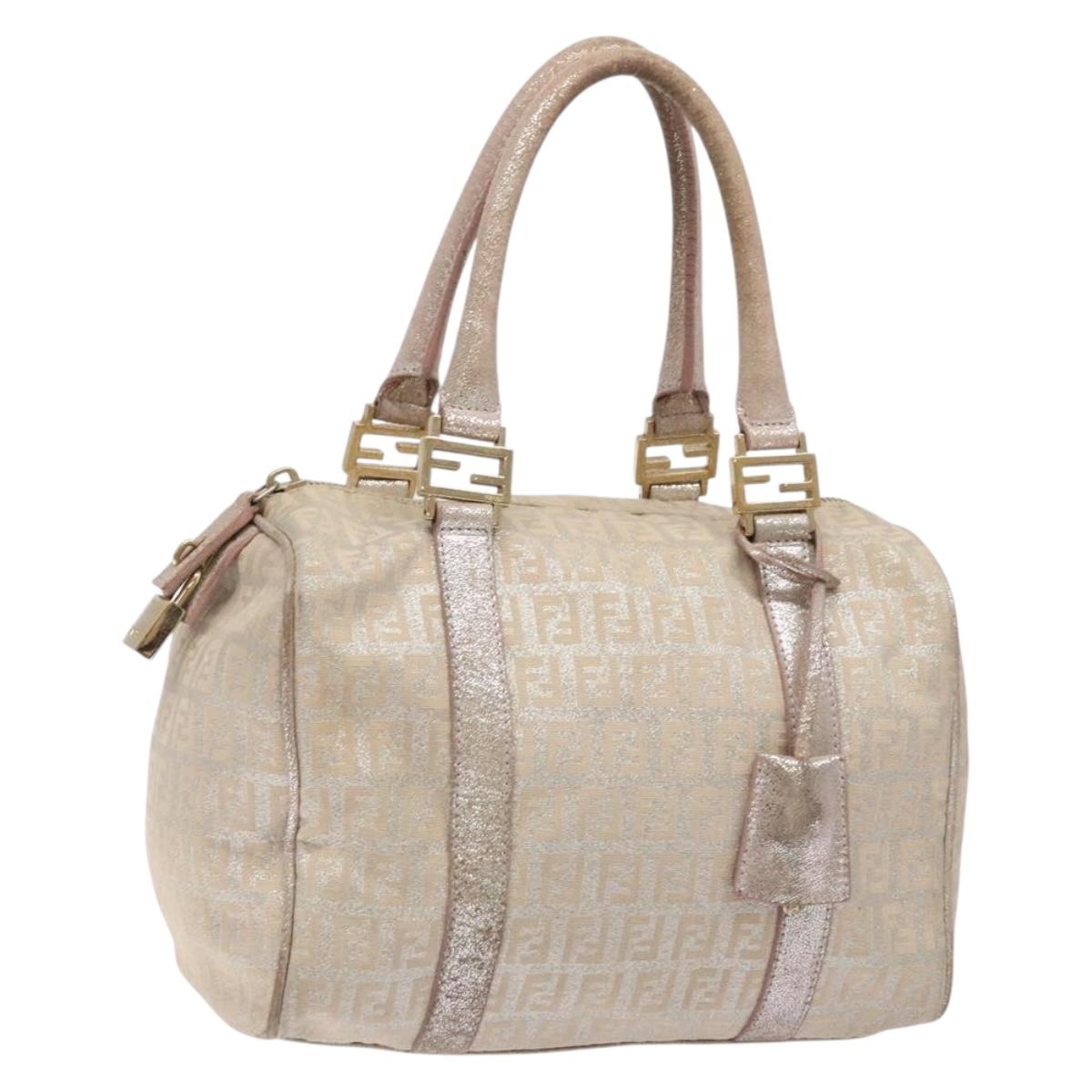 FENDI Zucchino Canvas Hand Bag Pink Gold Auth 141613