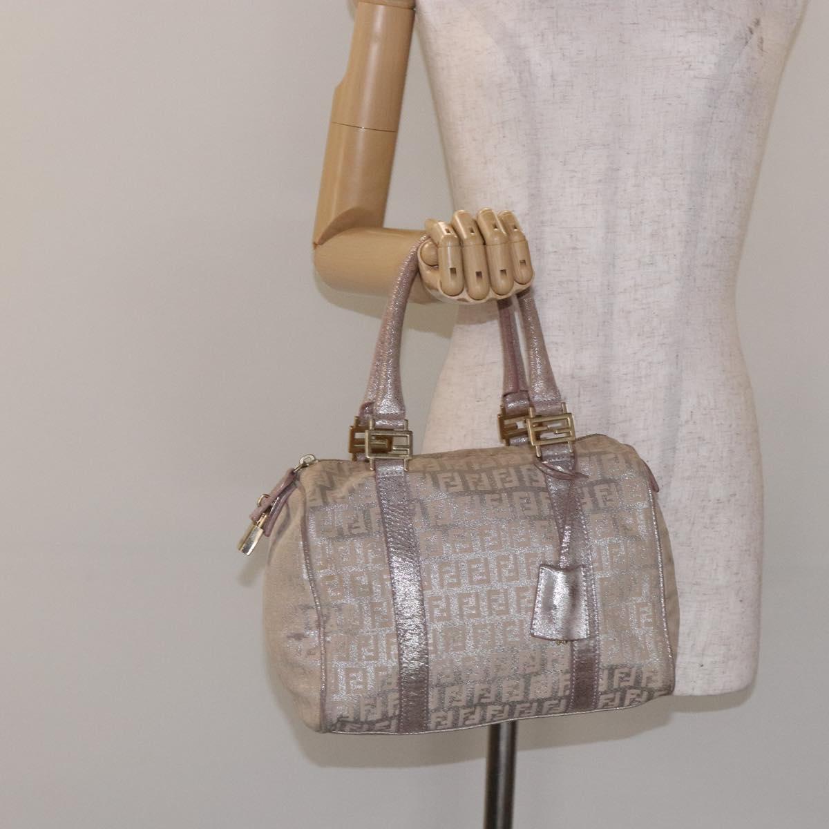 FENDI Zucchino Canvas Hand Bag Pink Gold Auth 141613