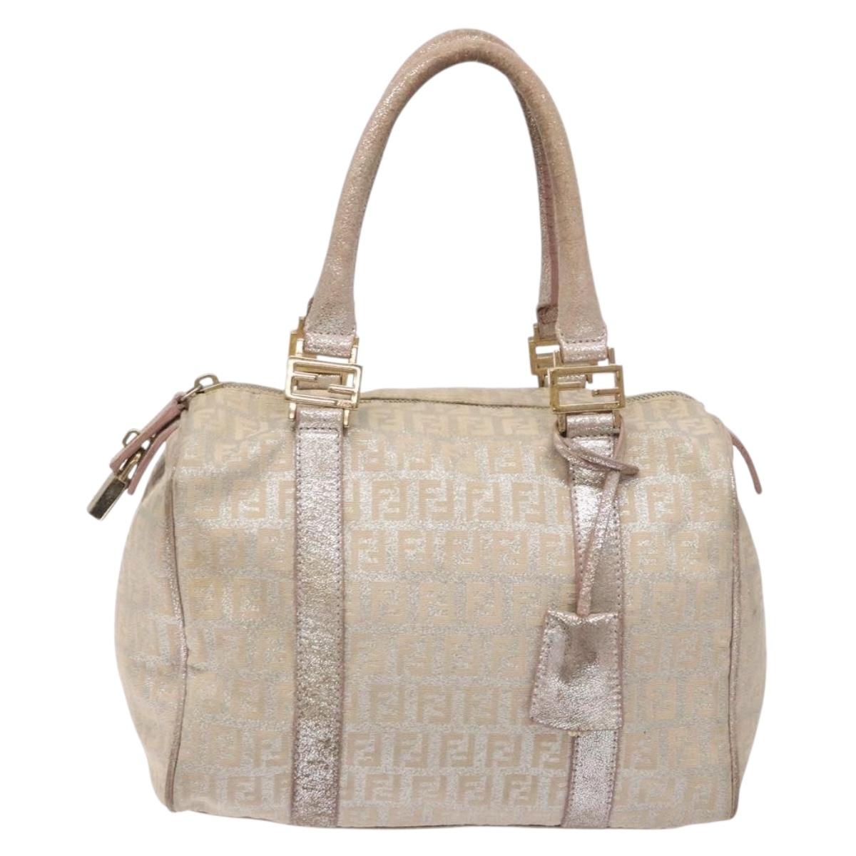 FENDI Zucchino Canvas Hand Bag Pink Gold Auth 141613