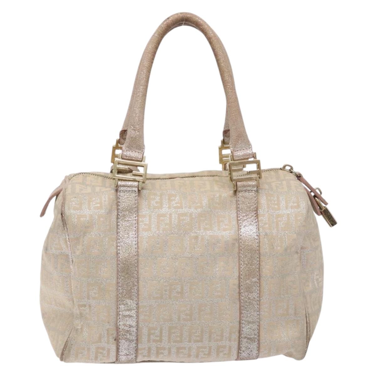 FENDI Zucchino Canvas Hand Bag Pink Gold Auth 141613