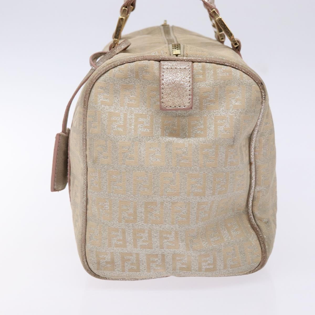 FENDI Zucchino Canvas Hand Bag Pink Gold Auth 141613