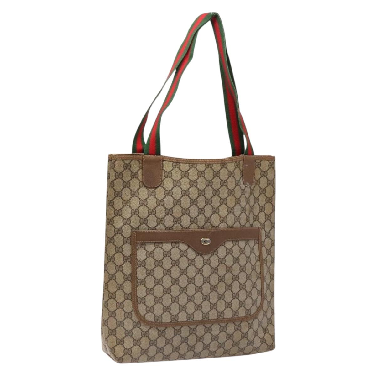 GUCCI GG Supreme Web Sherry Line Tote Bag PVC Beige Red 39 02 003 Auth 141617