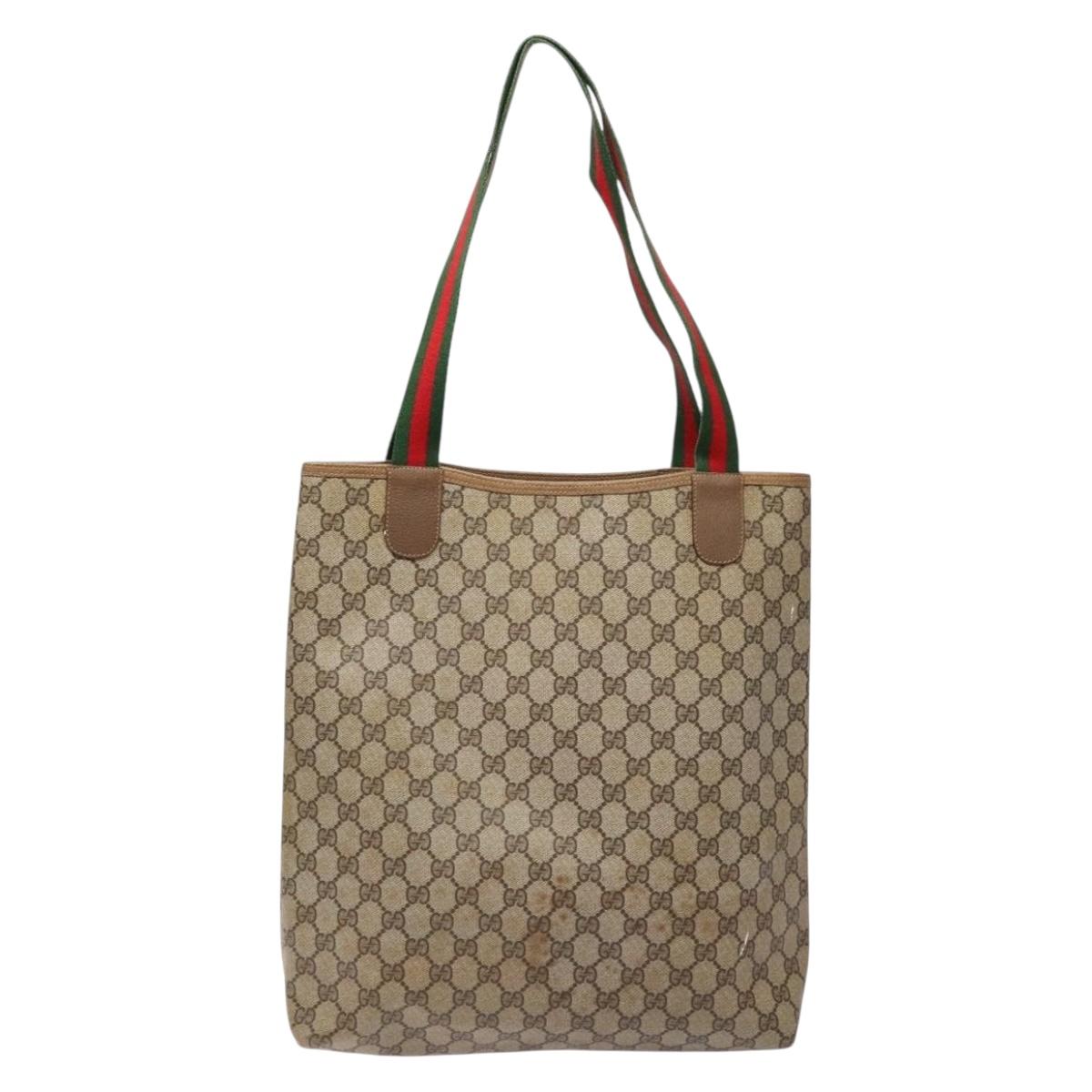 GUCCI GG Supreme Web Sherry Line Tote Bag PVC Beige Red 39 02 003 Auth 141617