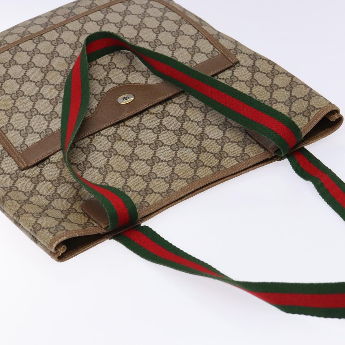 GUCCI GG Supreme Web Sherry Line Tote Bag PVC Beige Red 39 02 003 Auth 141617
