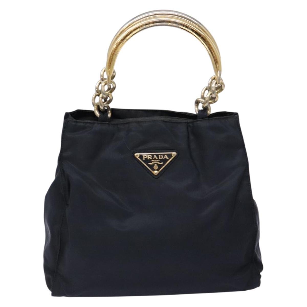 PRADA Hand Bag Nylon Navy Gold Auth 141629